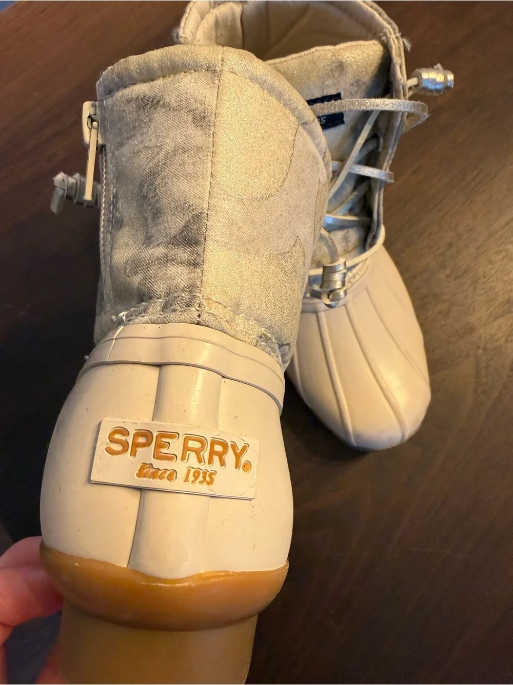 Sperry Light Beige and Gray Waterproof Duck Boots